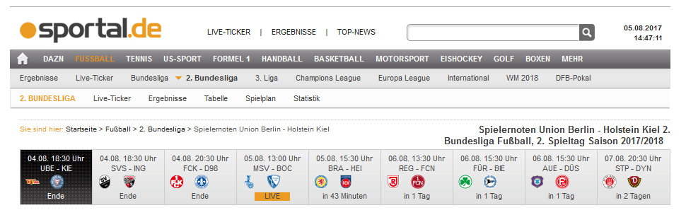 Sportal.de - Keine Ergebnisse anzeigen