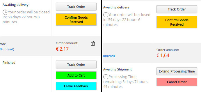 site aliExpress - order status colors