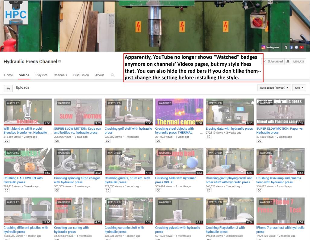 Fix YouTube Watched Badges and Progress Bars