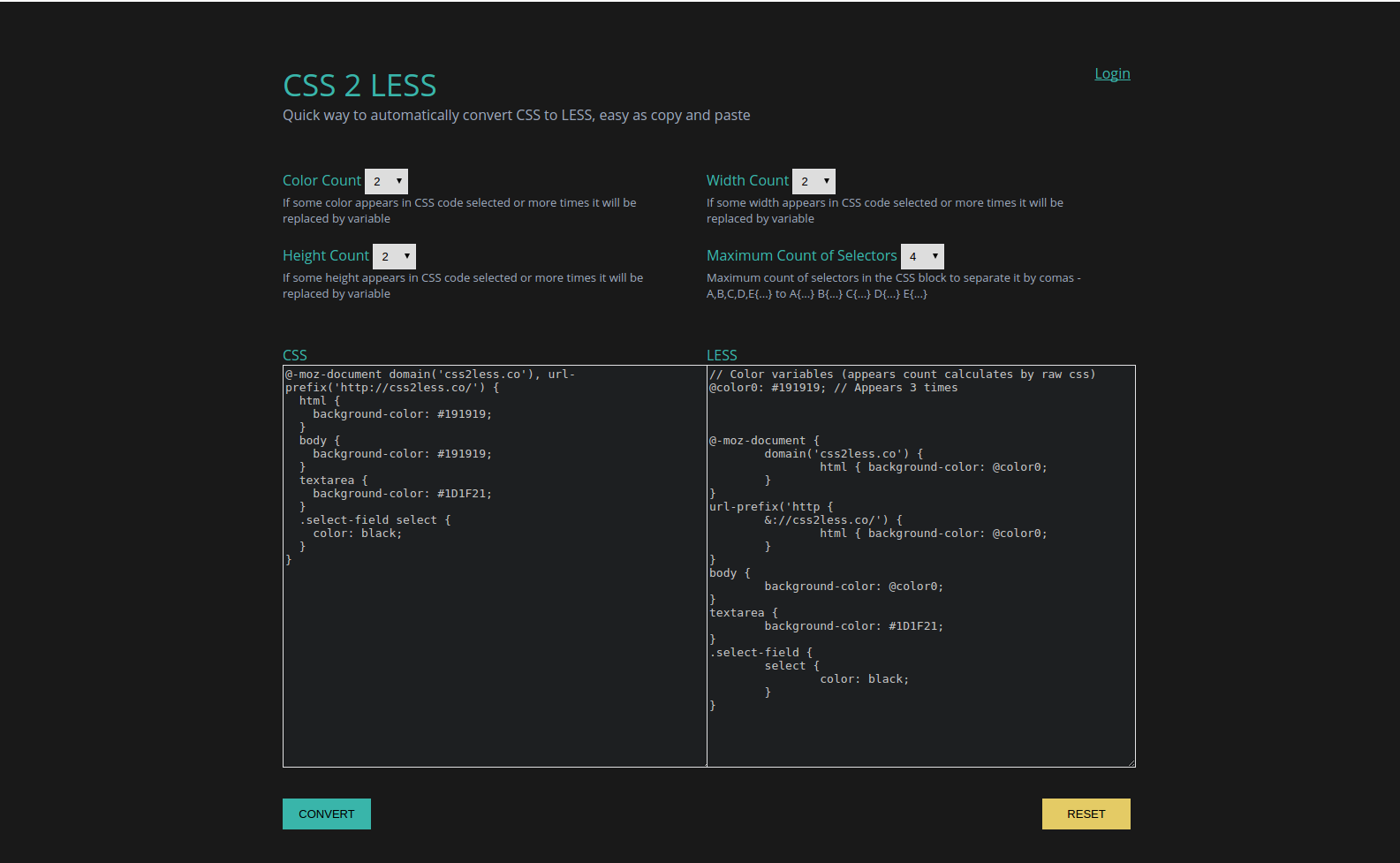 Dark css2less
