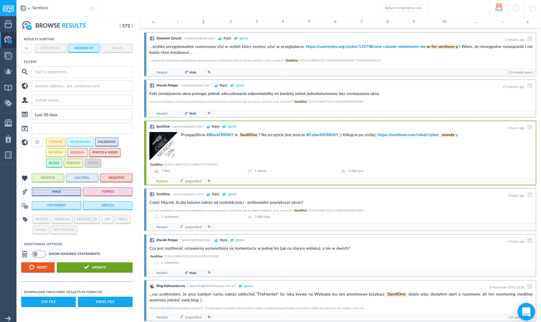 One column statements view for sentione pl and com