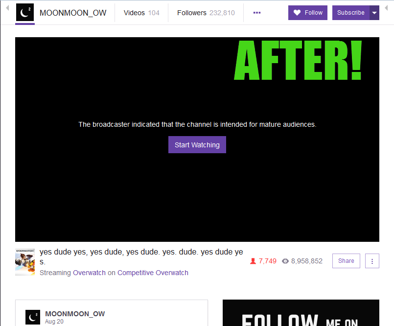 Removes "Enjoying the show?" from Twitch