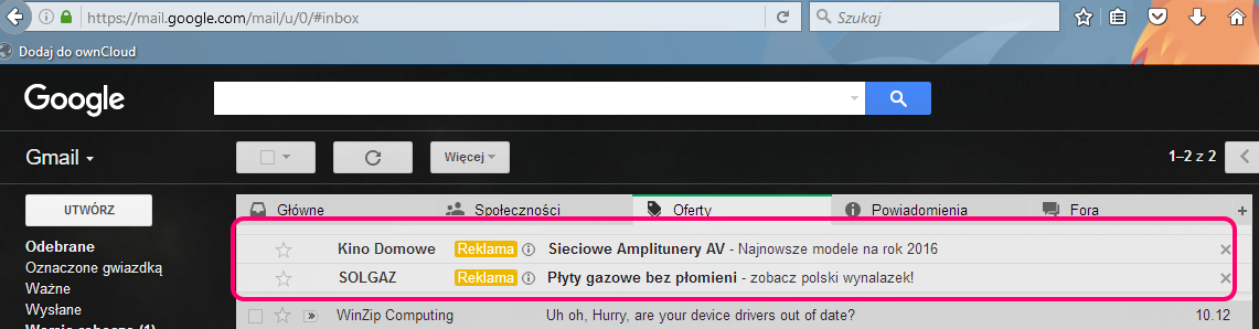 GMail - hide Google email-like ads from email list