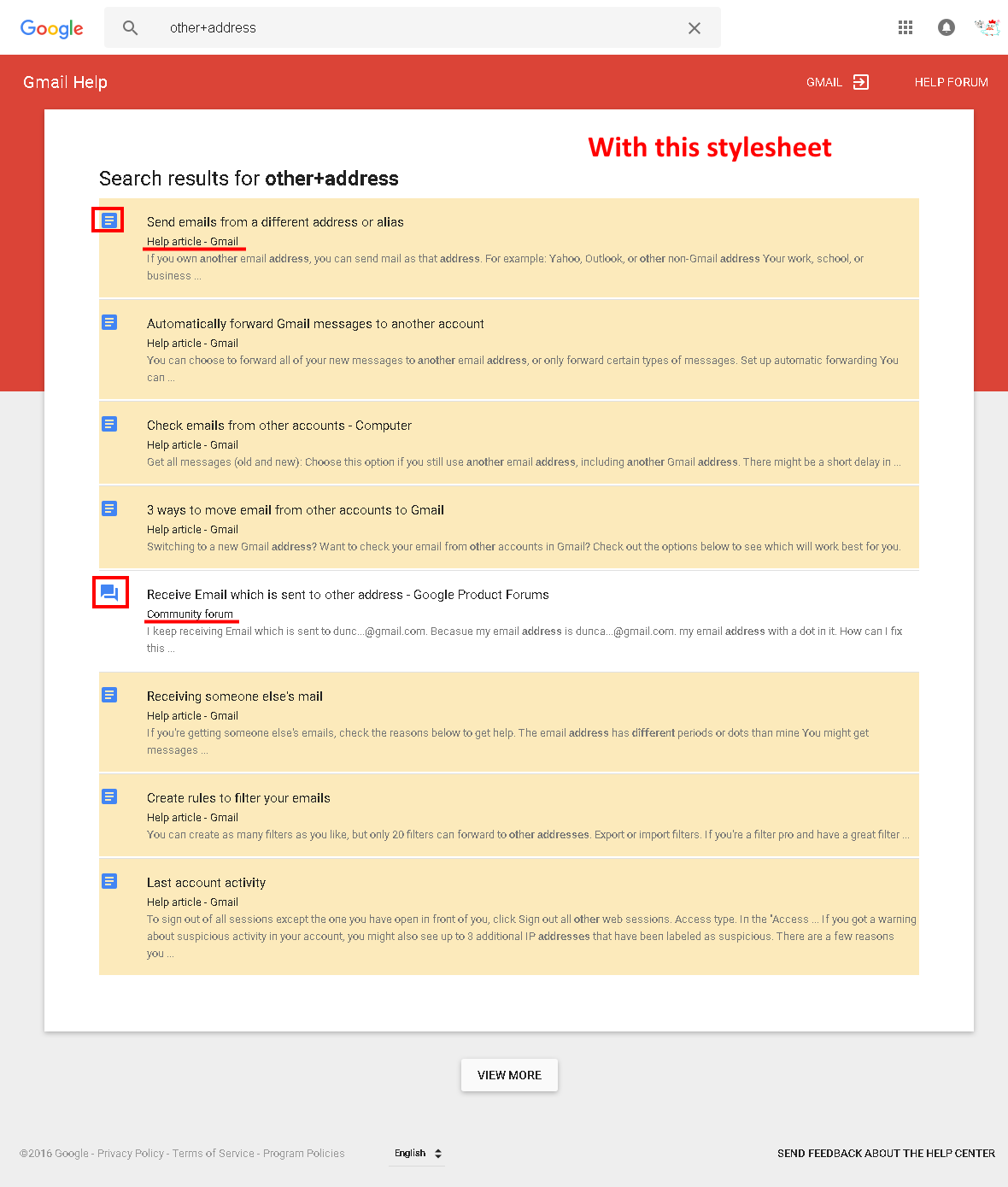 Highlight Articles of search results on Google HC