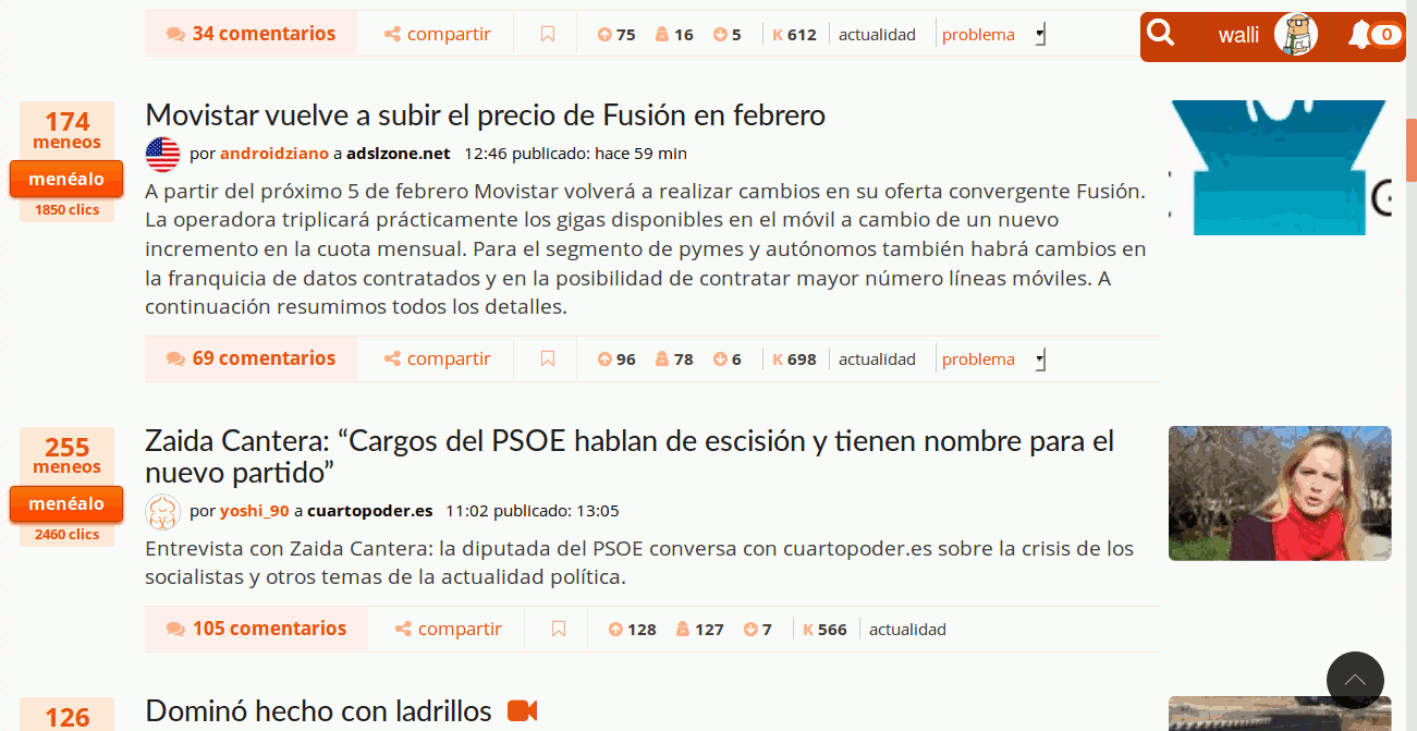 Menéame para escritorio estilo móvil