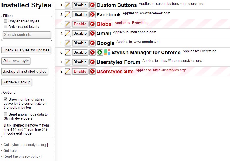 Stylish Manager for Chrome