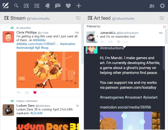 TweetDeck - horizontal menu