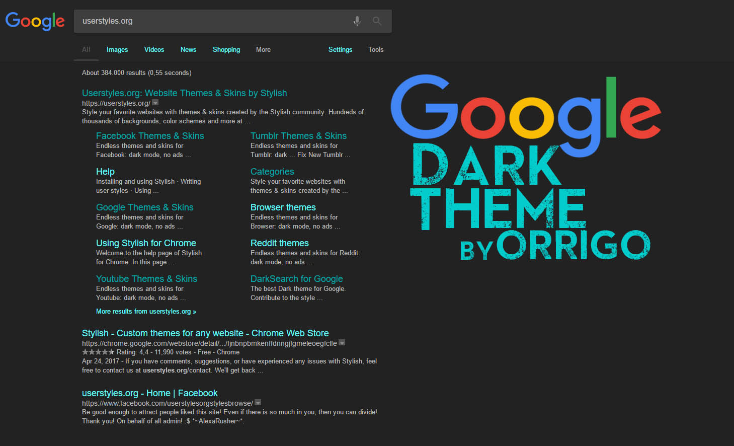 Google Search Dark - OrriGo
