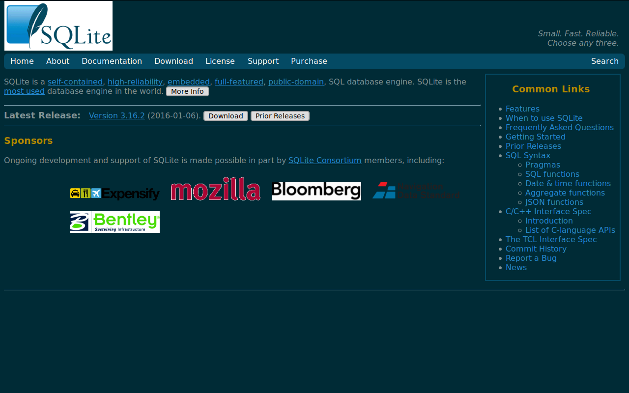 sqlite.org - Solarized Dark