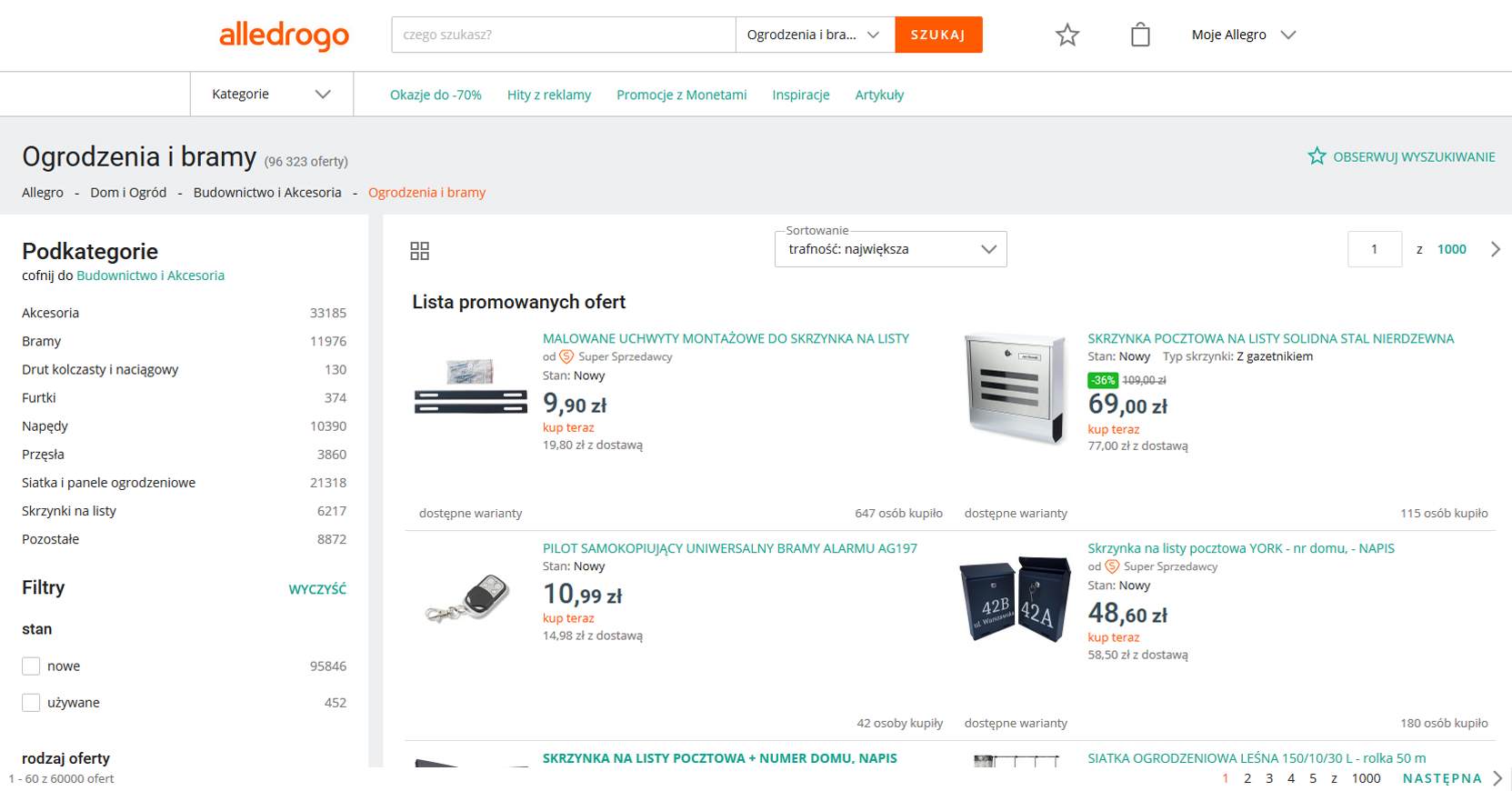 Allegro brak reklam sponsorowanych i innych śmieci