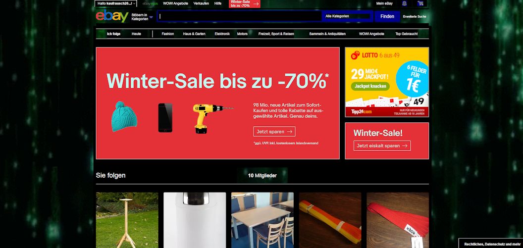 Ebay dark theme matrix rain animated