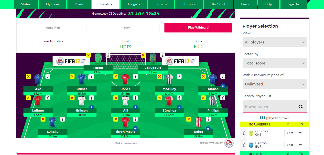 FPL Fantasy Premier League One Page Fit