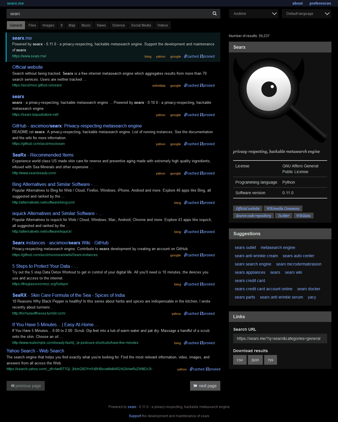 searx dark theme (for theme oscar > Logicodev)