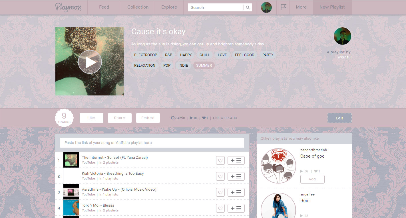 Pink Damask Playmoss theme