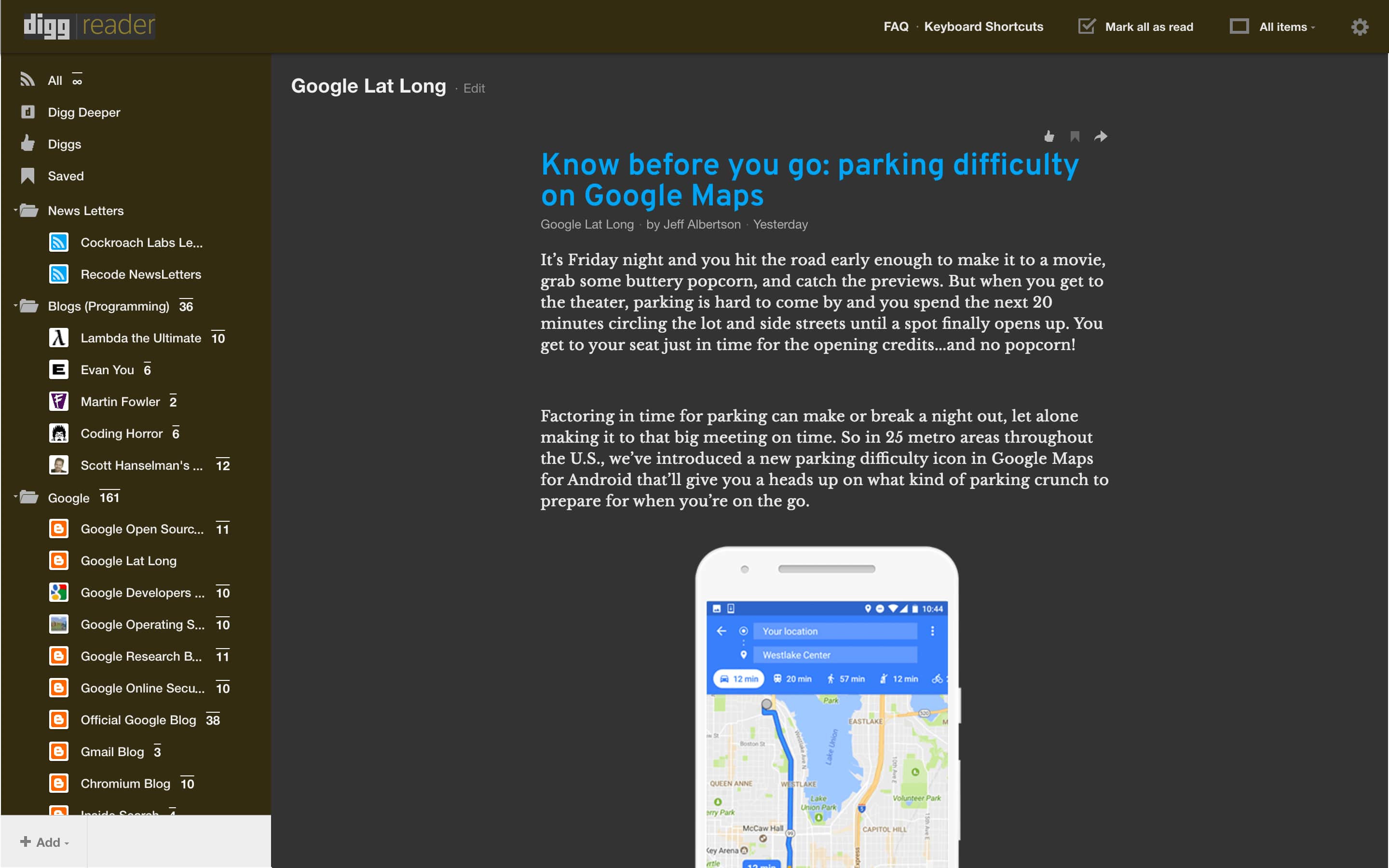 Coffee Dark Theme for Digg Reader