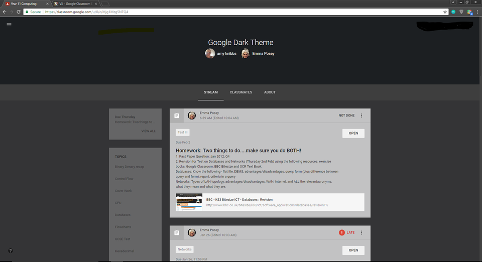 VK - Google Classroom Dark Theme