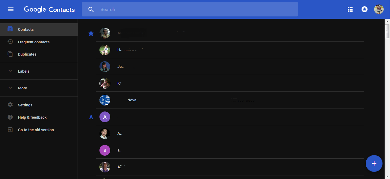 Google Contacts - Dark Style