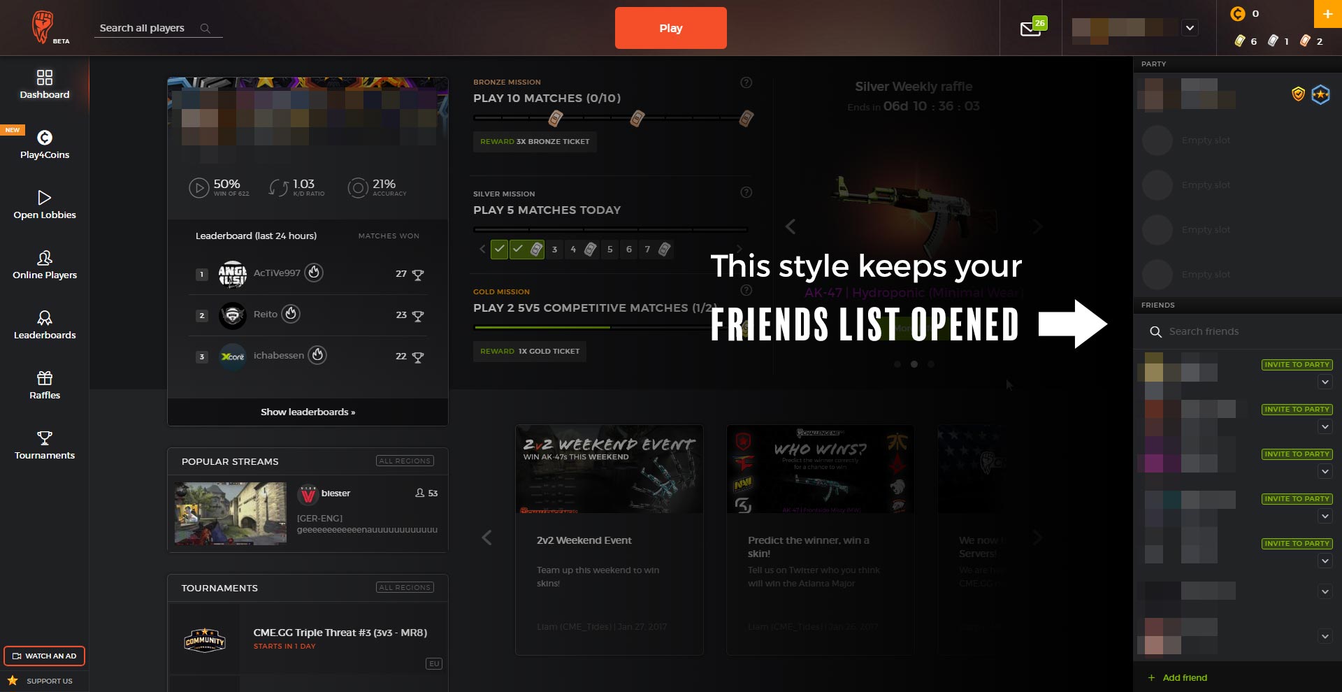 ChallengeMe.GG - friends list expanded