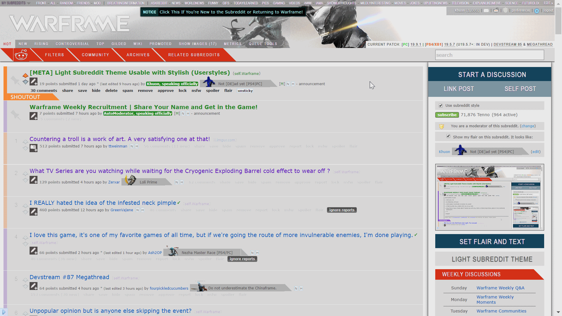 Light /r/Warframe Theme