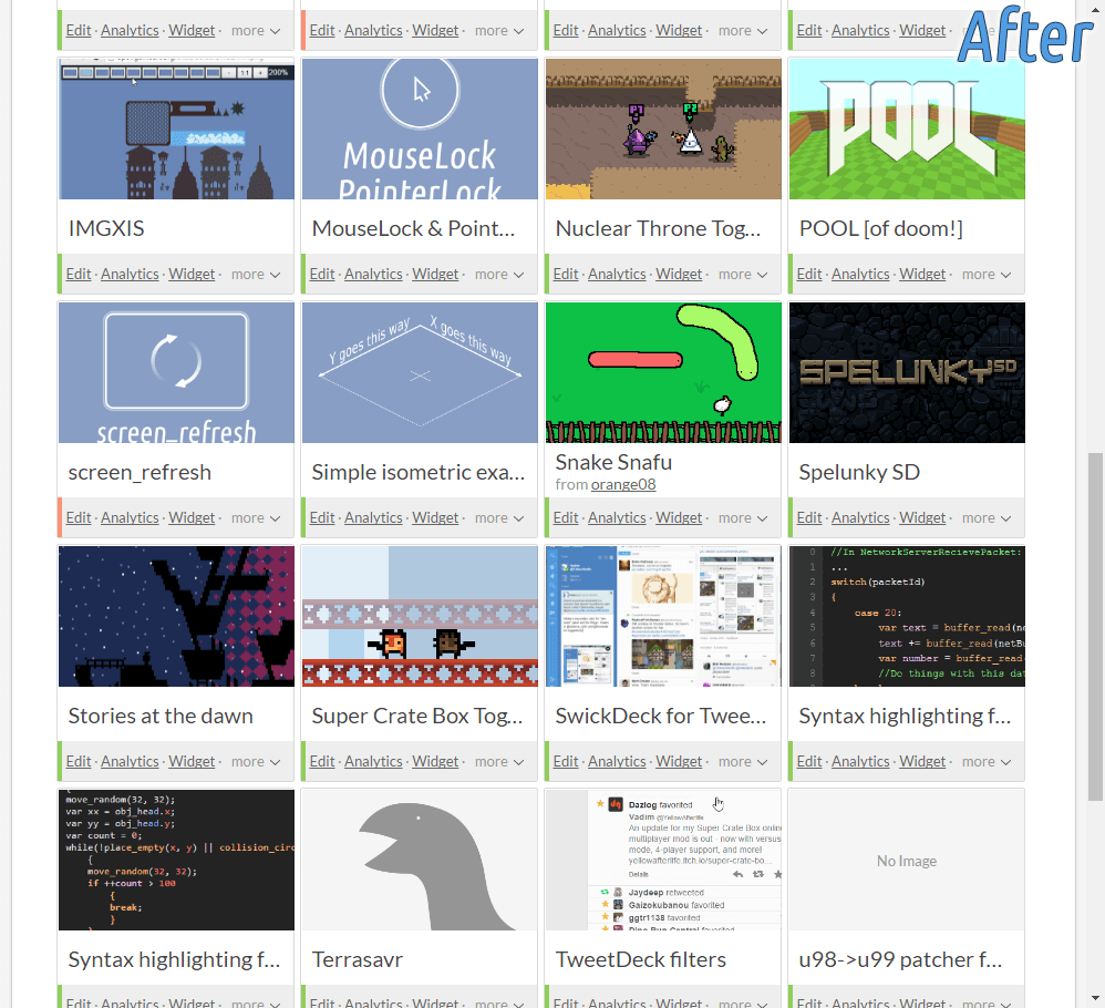 itch.io' dashboard grid