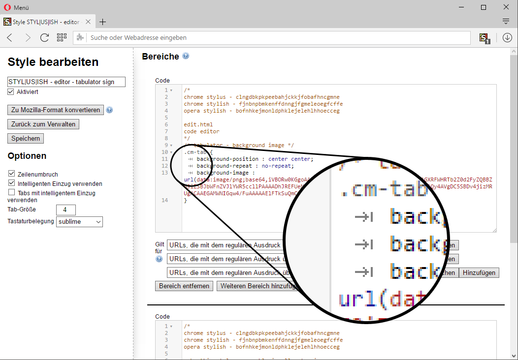 editor - tabulator sign