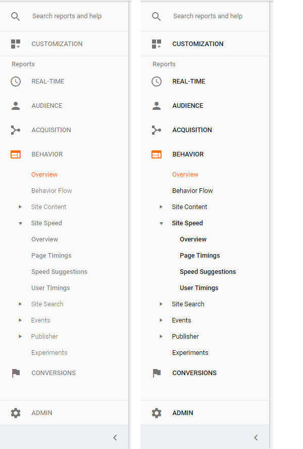 Google Analytics - More legible menu