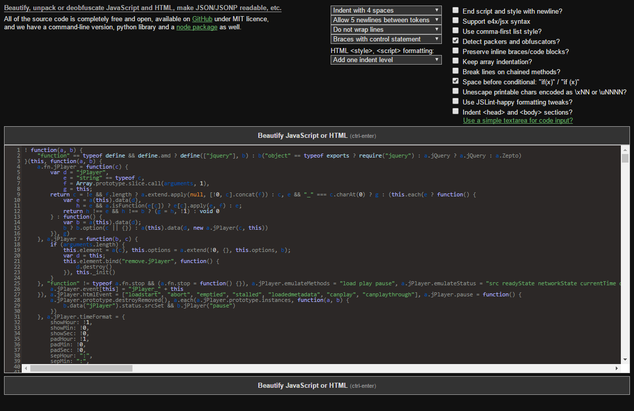jsbeautifier.org (dark) CodeMirror pastel on dark