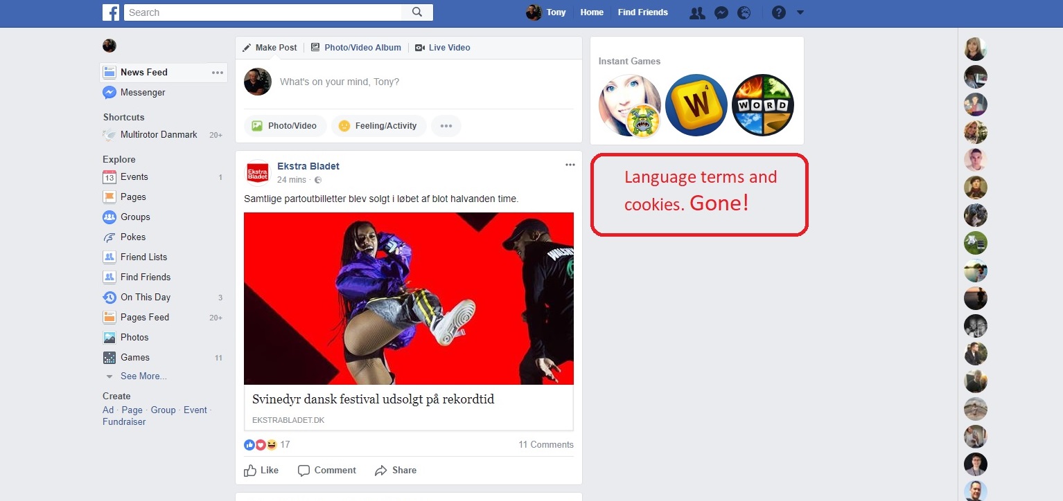 Remove boring stuff in lower right column facebook
