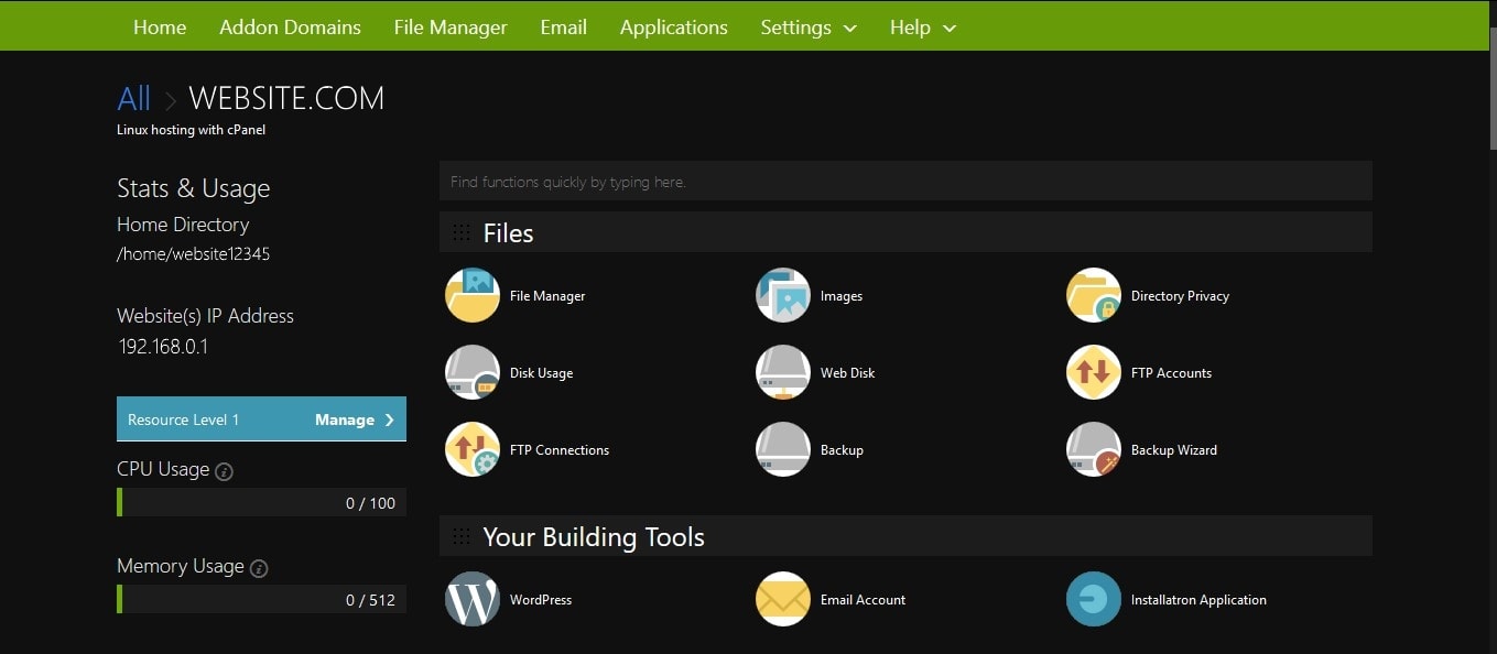 Godaddy CPanel Material Design Dark