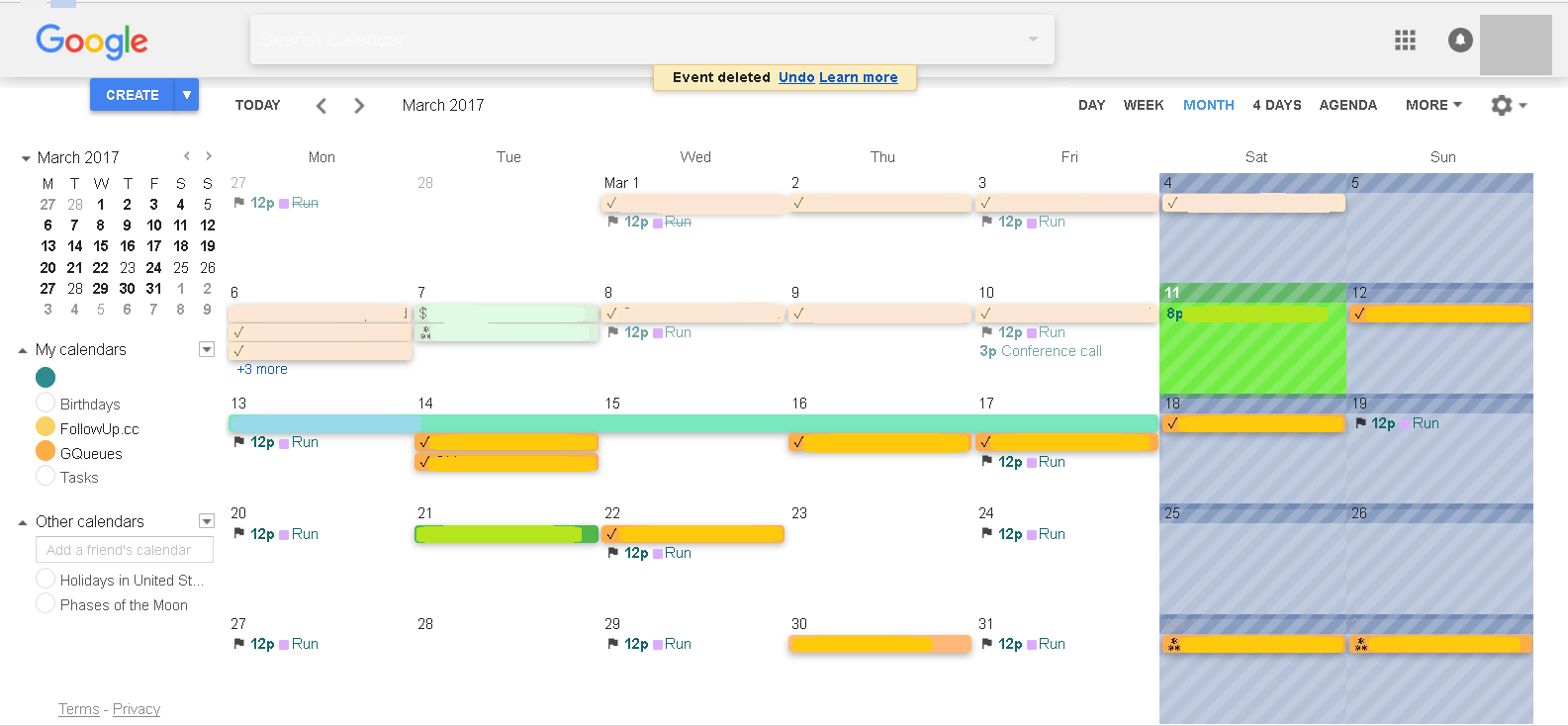 Google Calendar: Striped Weekends, Highlight Today
