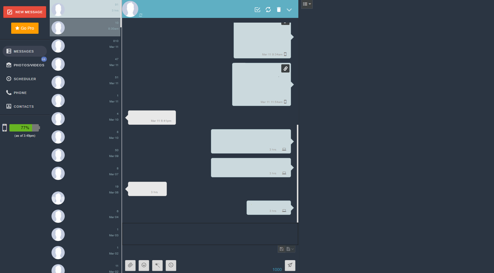 MightyText Dark (no ads, no top banner)