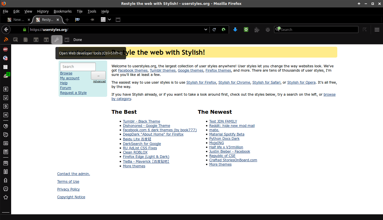 FF UI Nightlight (default theme -> night mode)