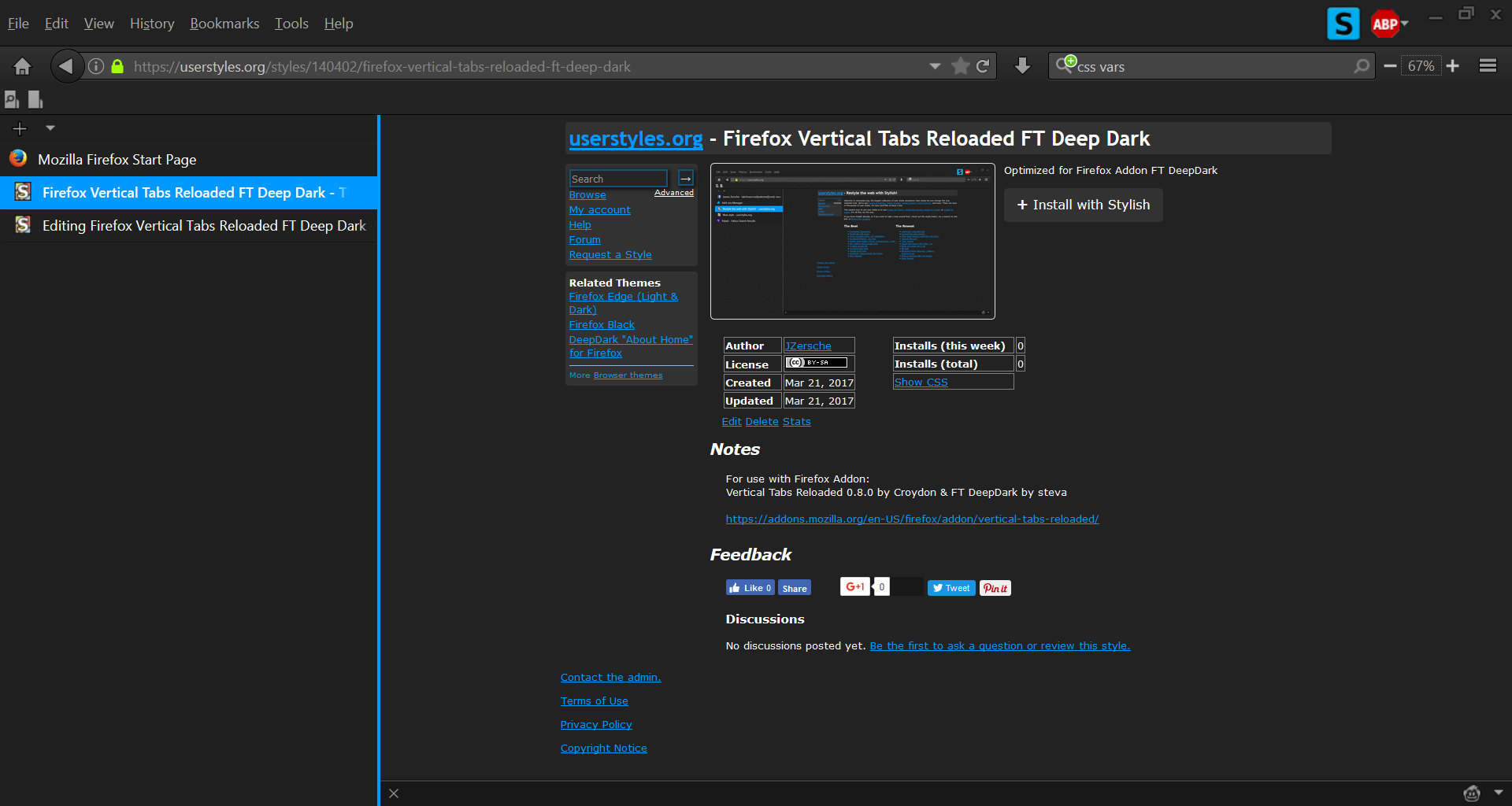 Firefox Vertical Tabs Reloaded FT Deep Dark