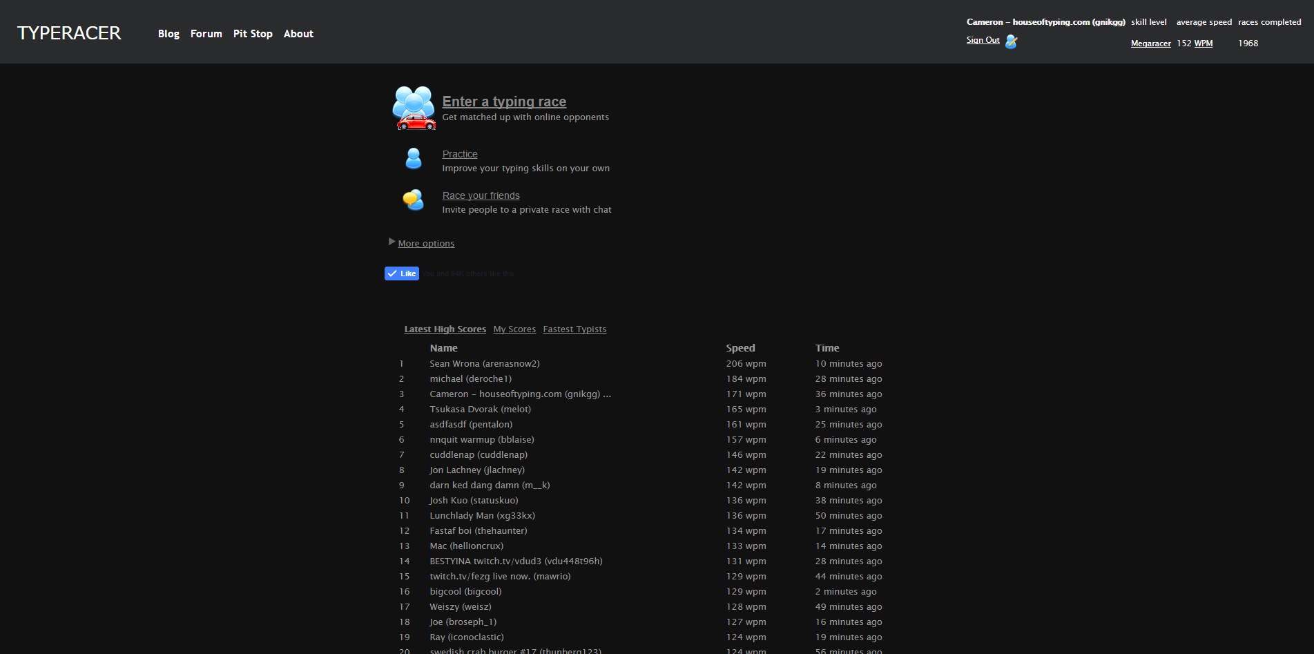 TypeRacer - Modern Dark