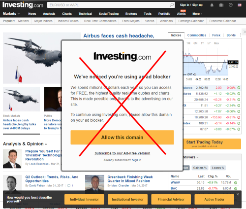 Investing.com Adblock Protection Remover