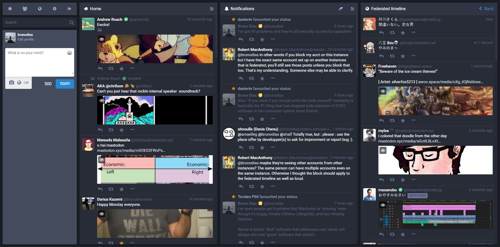 Mastodon: Dynamic wide columns, narrow drawer