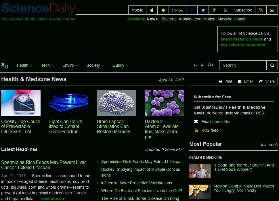 ScienceDaily Dark Theme