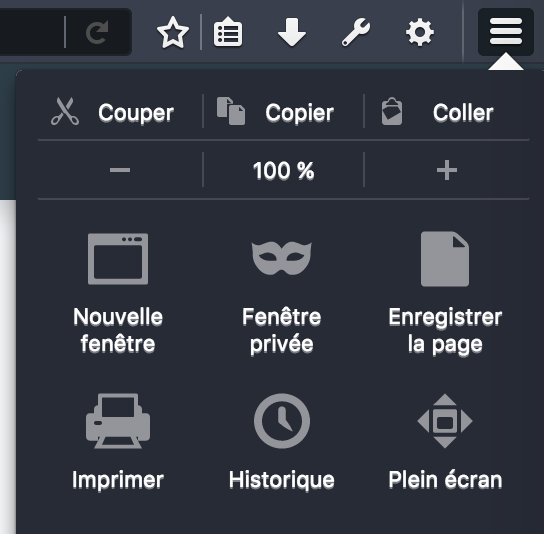 Firefox Developer Dark theme for menu