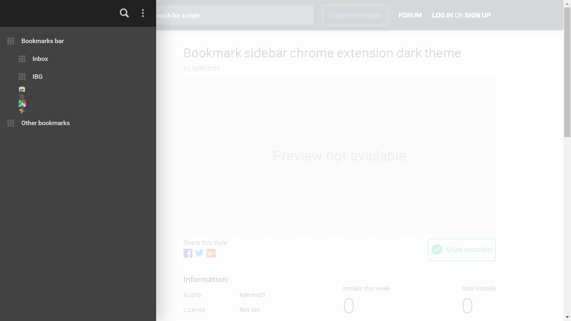 Bookmark Sidebar chrome extension dark theme