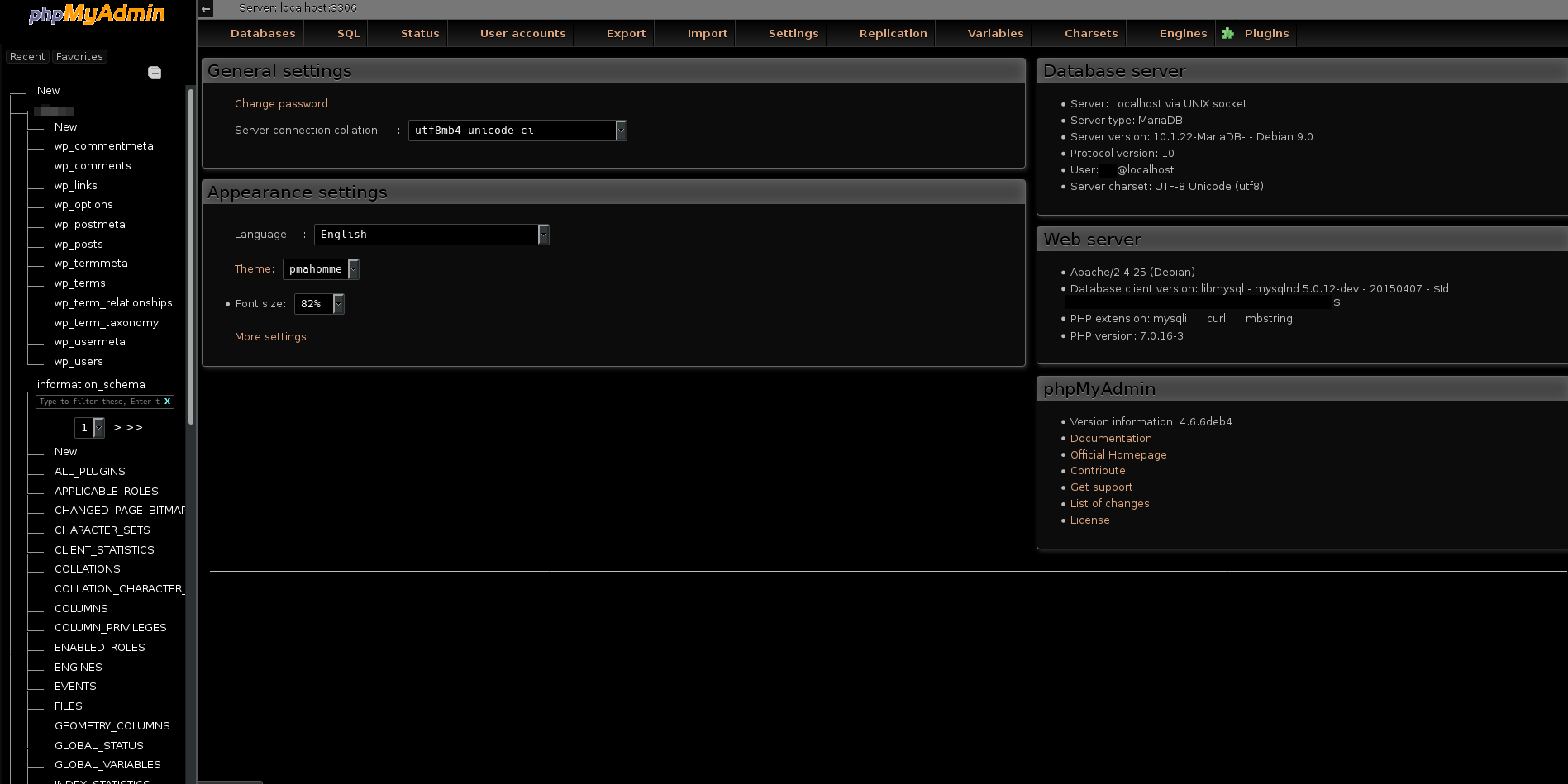 PhpMyAdmin  4.6 Dark