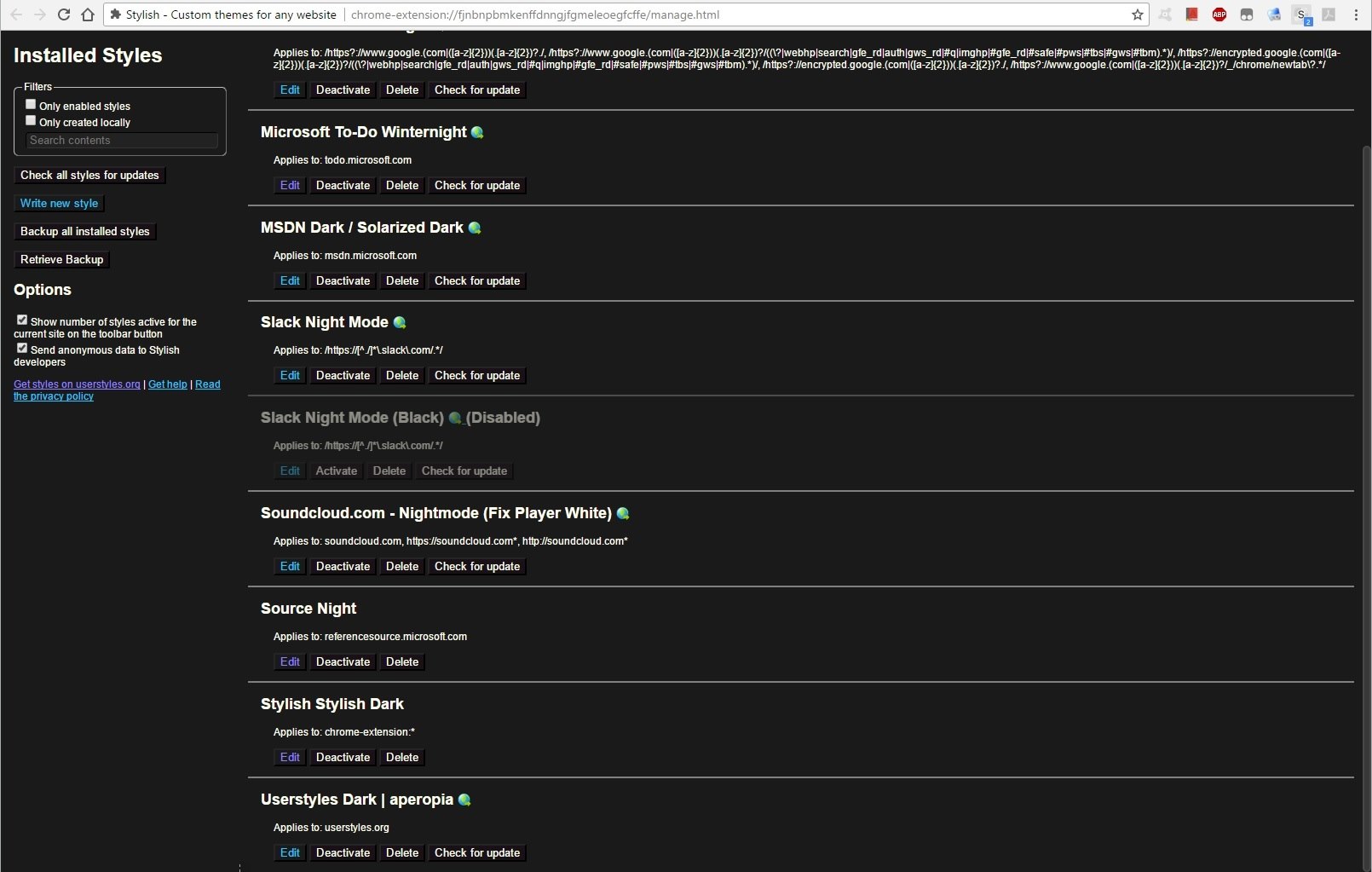 Stylish / Stylus Dark (Chrome Plugin) v1.2