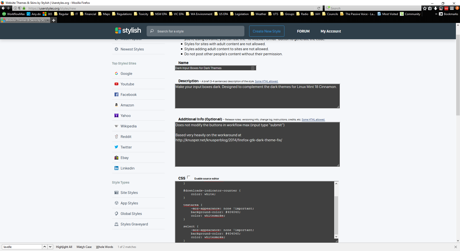 Dark Input Boxes for Dark Themes (Firefox)