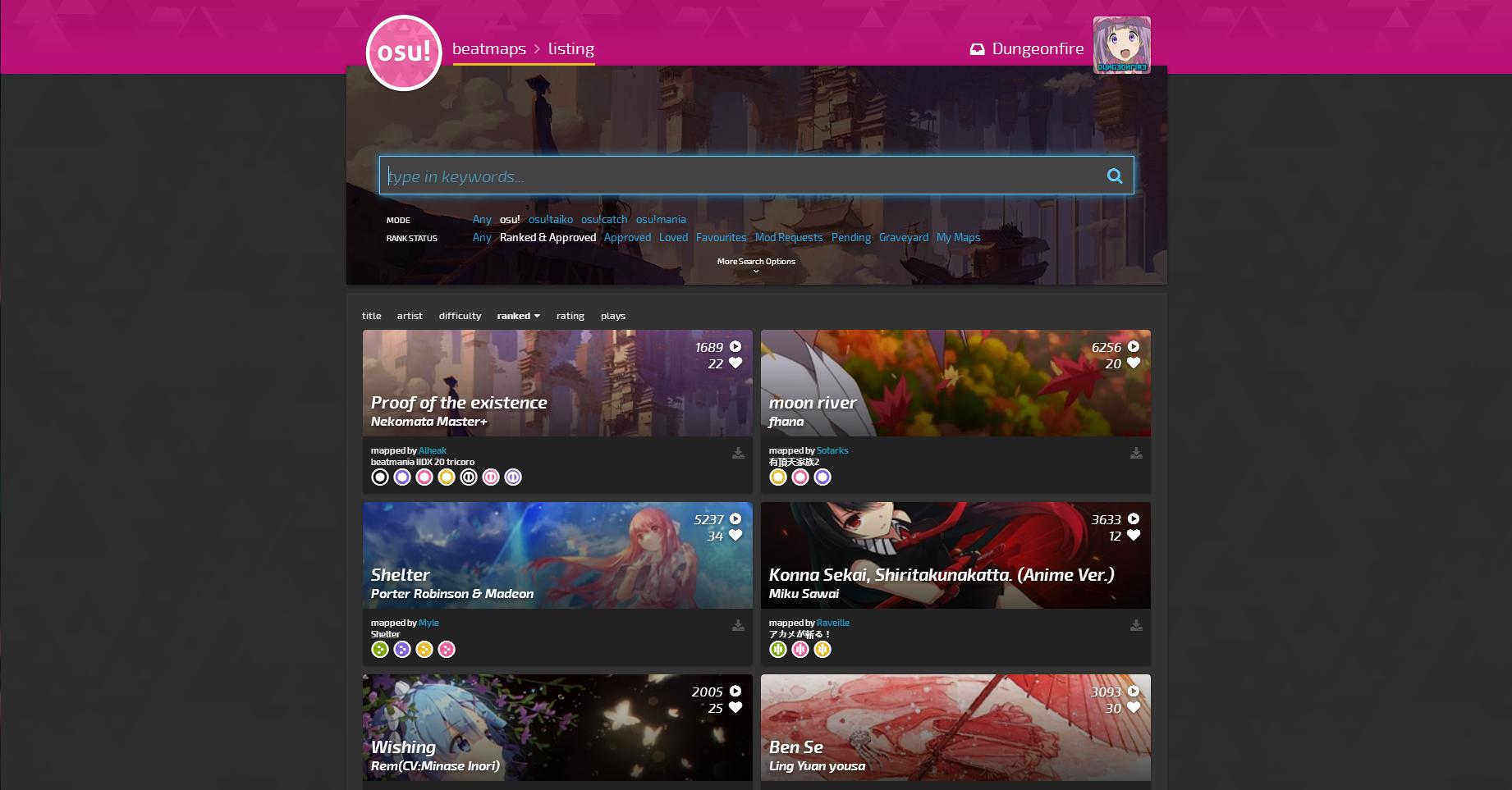 New osu! website dark theme.