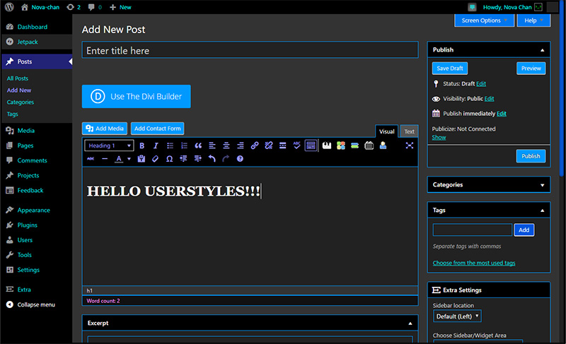 WordPress Admin Area Dark Theme
