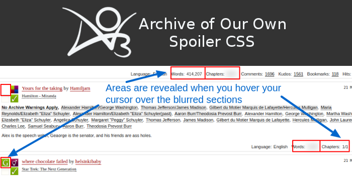 Archiveofourown.org - Spoiler / Blur Filter