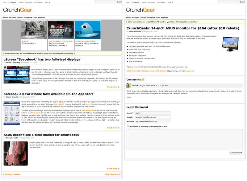 CrunchGear - TechCrunch - MobileCrunch CleanUp