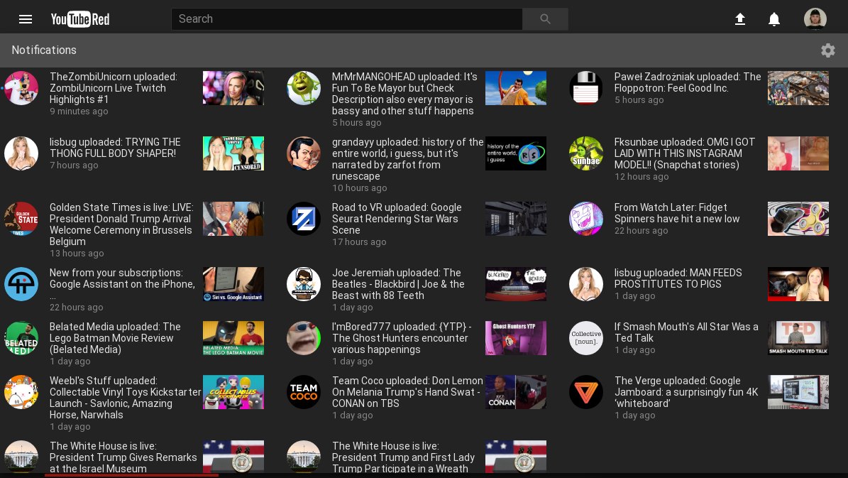 YouTube notifications grid