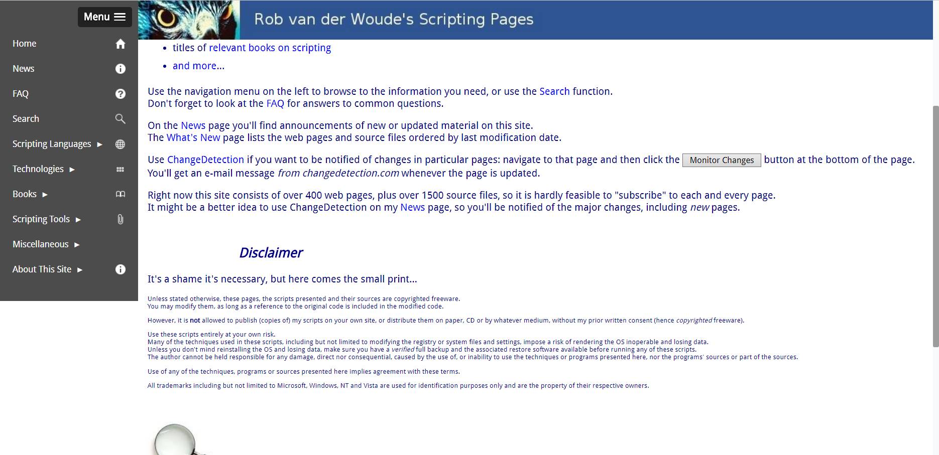 Scrolling Nav Bar for Rob Woude's Scripting Pages