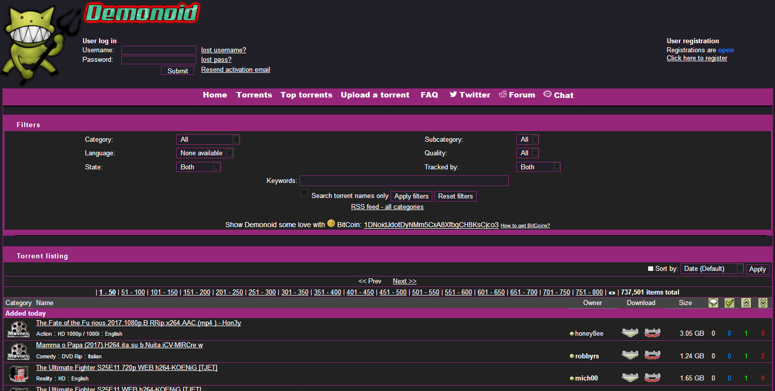 Demonoid :: Dark Pink / Purple theme