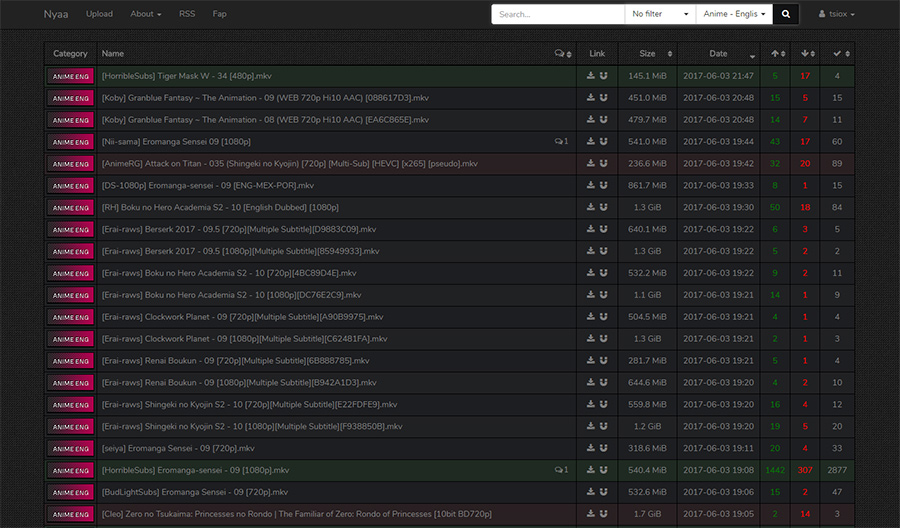 Nyaa.si - Dark theme